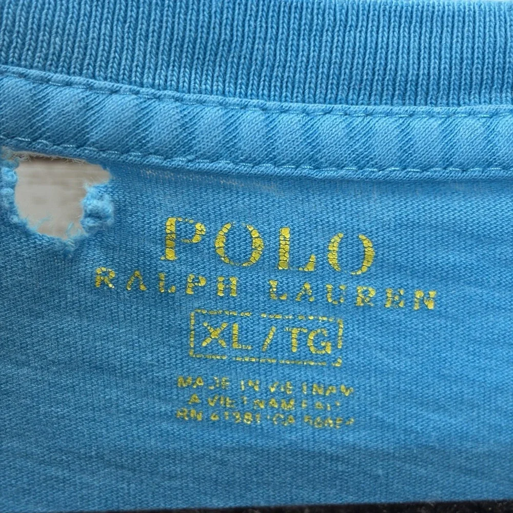 Vintage Polo Ralph Lauren Mens XL T-Shirt DISTRESSED Blue Grunge Y2K 100% Cotton